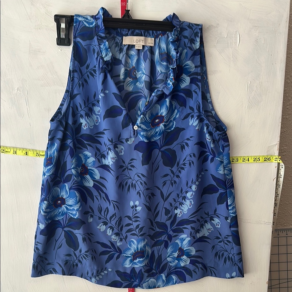 LOFT Blue Ruffled Sleeveless Blouse